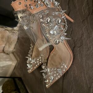 Steve Madden Silver Stiletto Heels with Studded Design